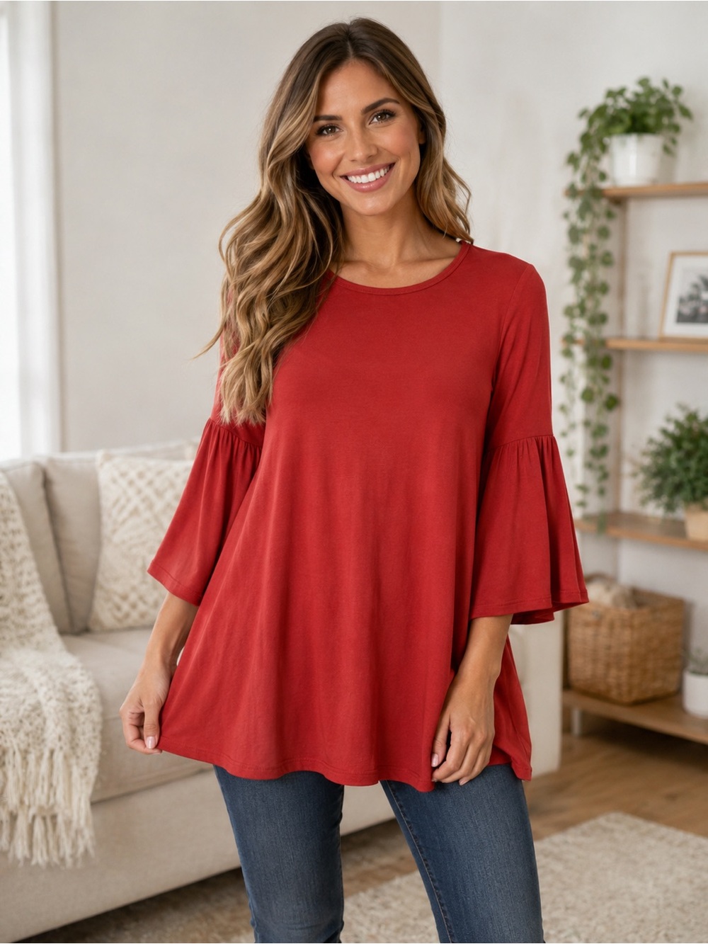 Women’s rust orange Bell Sleeve Tunic Top
